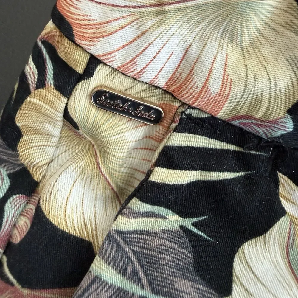 Scotch & Soda Men Sz 32 Tropical Palm Leaf Chino Shorts Black Botanical Coastal